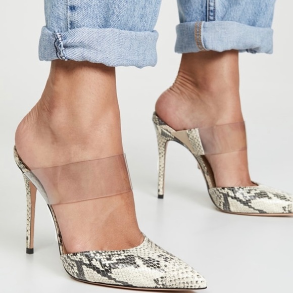 Shultz Snake-Embossed Sionne Clear Strap Pointed Toe Mule - Picture 3 of 7